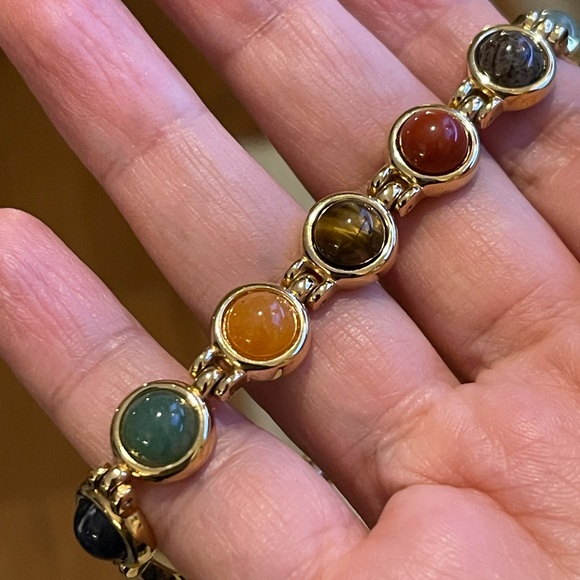 Multi gem gold tone extendable bracelet - Picture 3 of 8